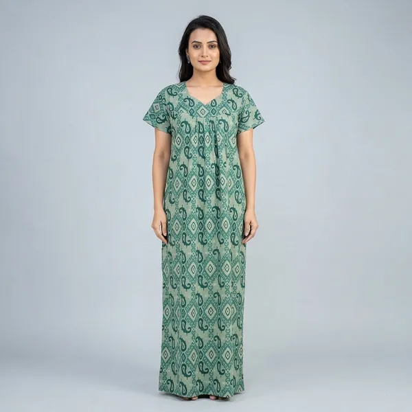 Green_Cotton_Paisley_Print_Nighty_For_Women