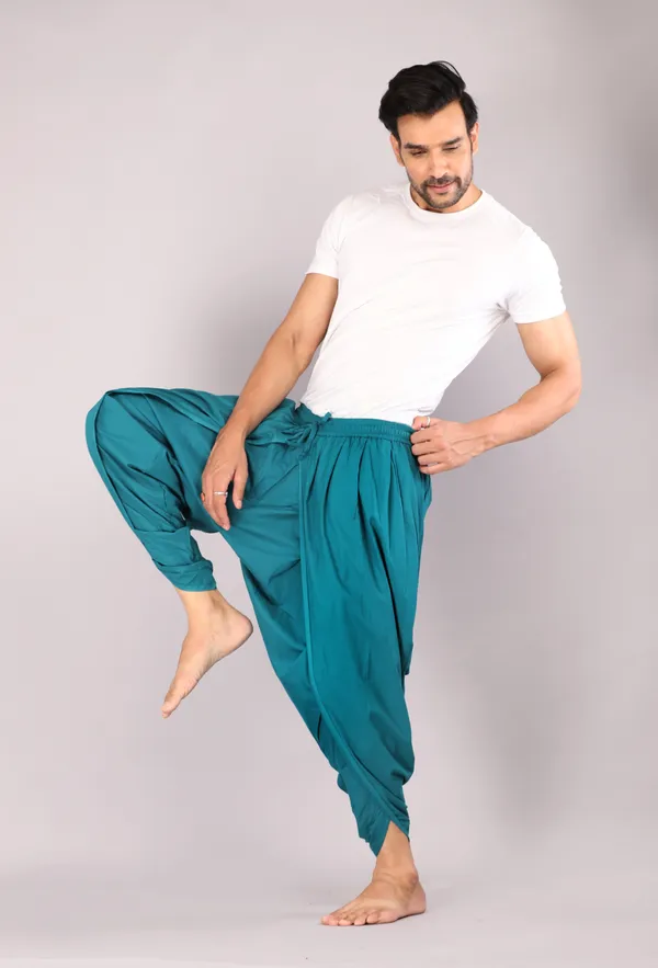 Teal_Blue_Cotton_Relaxed_Dhoti_Pants_For_Men