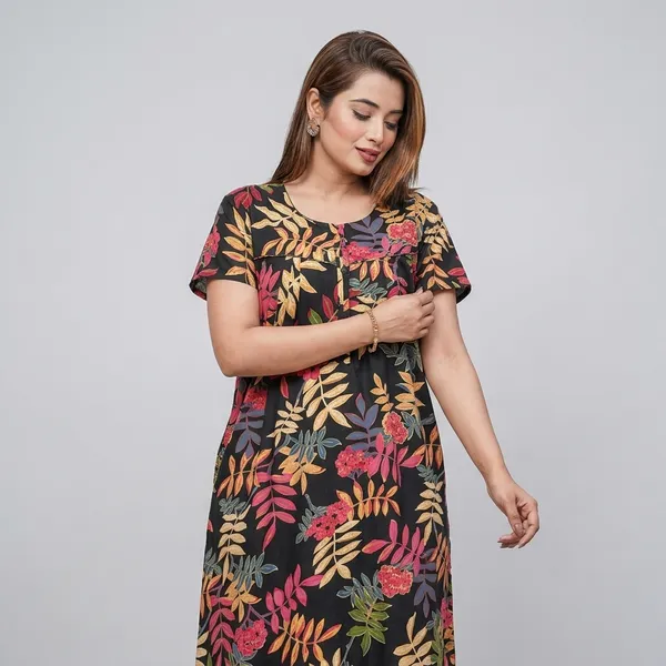 Black_Cotton_Floral_Print_Nighty_For_Women
