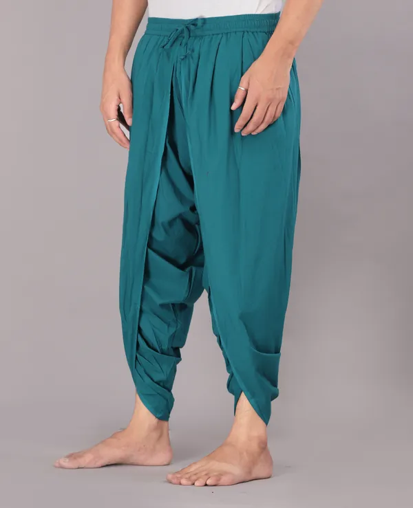Teal_Blue_Cotton_Relaxed_Dhoti_Pants_For_Men