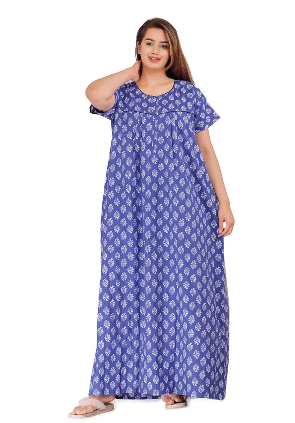 Blue_Cotton_Floral_Print_Nighty_For_Women