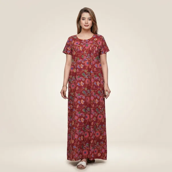Maroon_Cotton_Floral_Print_Nighty_For_Women