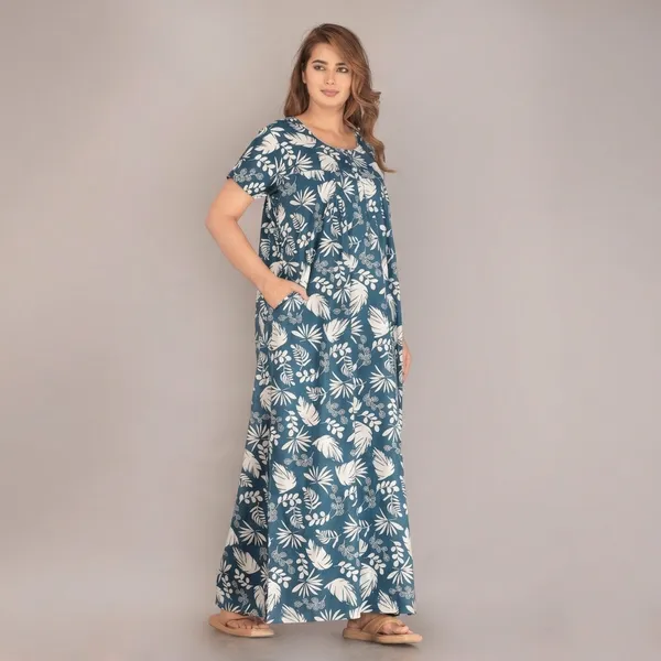 Blue_Cotton_Floral_Print_Nighty_For_Women