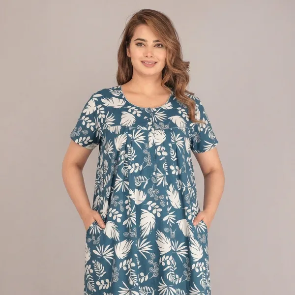 Blue_Cotton_Floral_Print_Nighty_For_Women