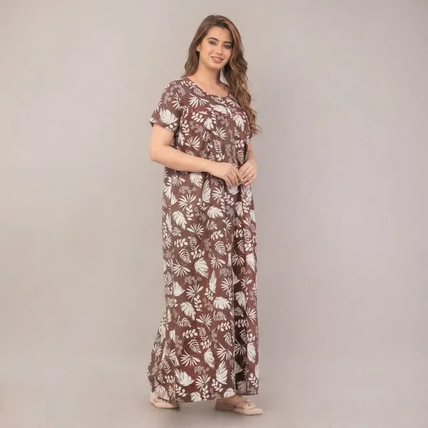 Brown_Cotton_Floral_Print_Nighty_For_Women