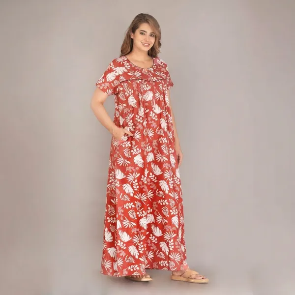 Red_Cotton_Floral_Print_Nighty_For_Women
