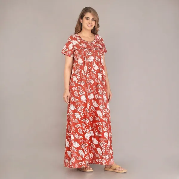 Red_Cotton_Floral_Print_Nighty_For_Women