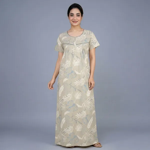 Grey_Cotton_Leaf_Print_Nighty_For_Women