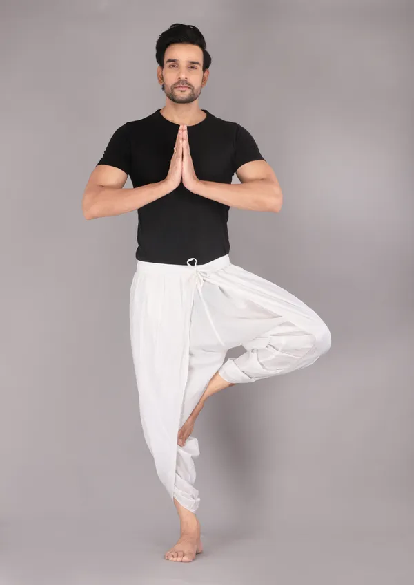 White_Cotton_Relaxed_Dhoti_Pants_For_Men