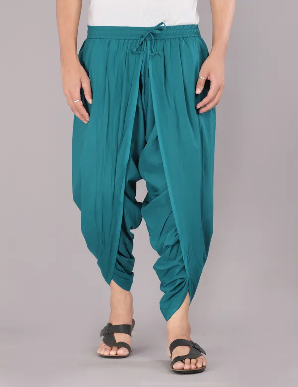 Teal_Blue_Cotton_Relaxed_Dhoti_Pants_For_Men