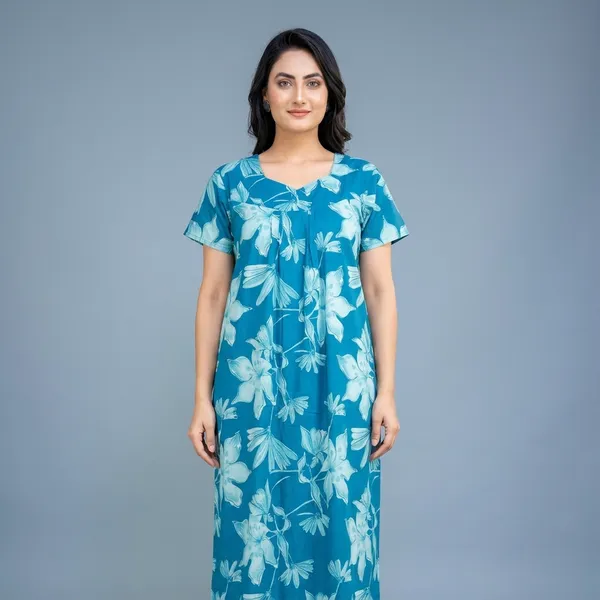 Blue_Cotton_Floral_Print_Nighty_For_Women