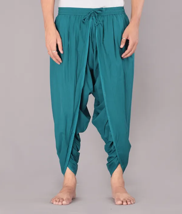 Teal_Blue_Cotton_Relaxed_Dhoti_Pants_For_Men