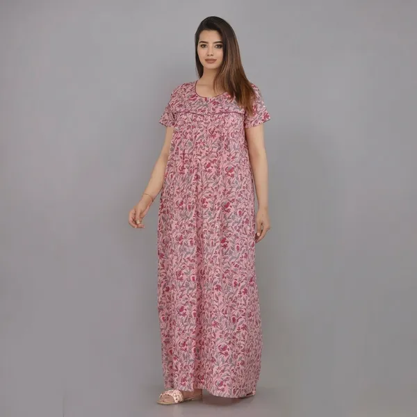 Pink_Cotton_Hand_Block_Print_Nighty_For_Women