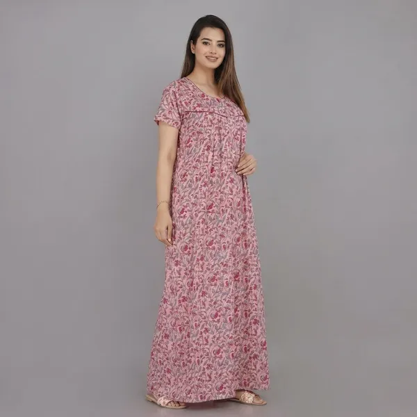 Pink_Cotton_Hand_Block_Print_Nighty_For_Women