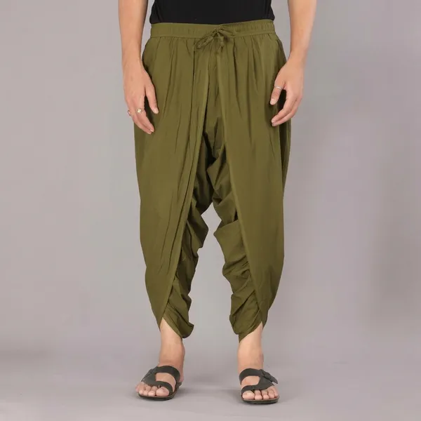 Olive_Green_Cotton_Relaxed_Dhoti_Pants_For_Men