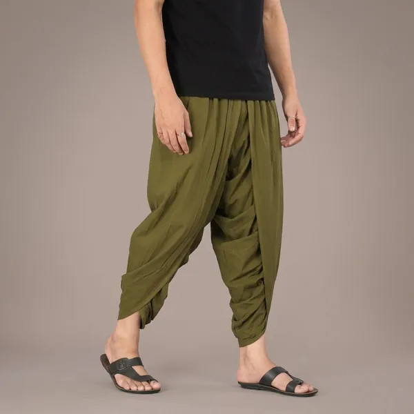 Olive_Green_Cotton_Relaxed_Dhoti_Pants_For_Men