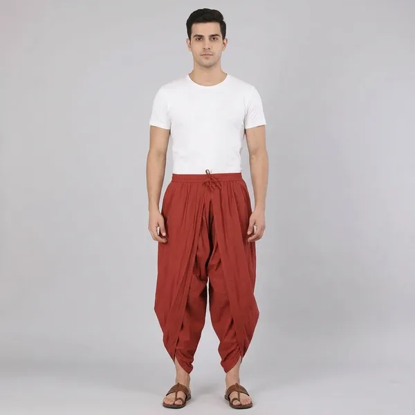 Maroon_Cotton_Relaxed_Dhoti_Pants_For_Men