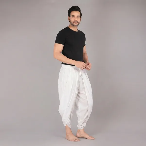 White_Cotton_Relaxed_Dhoti_Pants_For_Men