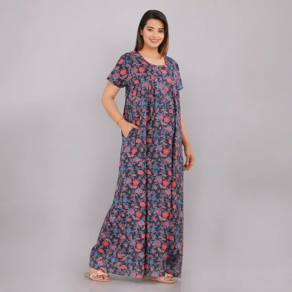 Blue_Cotton_Floral_Print_Nighty_For_Women