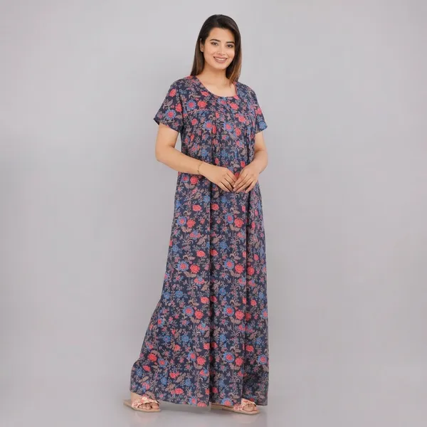 Blue_Cotton_Floral_Print_Nighty_For_Women