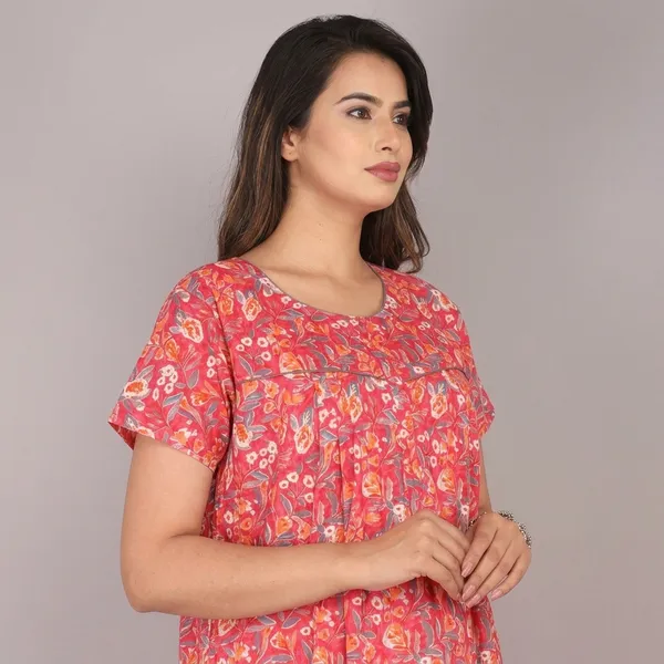 Red_Cotton_Floral_Print_Nighty_For_Women