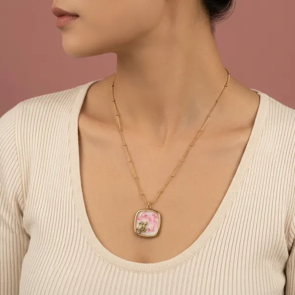 Pink_Gold-Plated_Enamel_Floral_Heart_Pendant_Necklace_For_Women