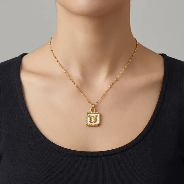 Gold-Plated_Butterfly_Motif_Square_Pendant_Necklace_For_Women
