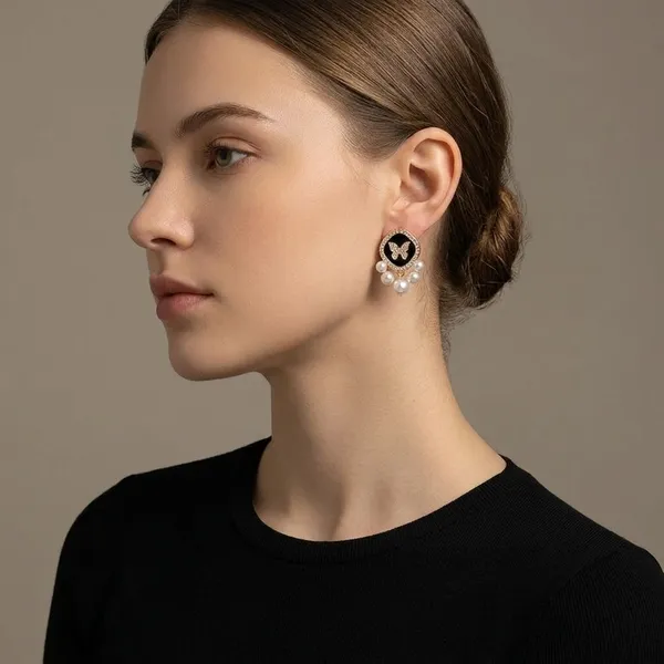 Anti_Tarnish_Black_Floral_Pearl_Embellished_Stud_Earrings_For_Women