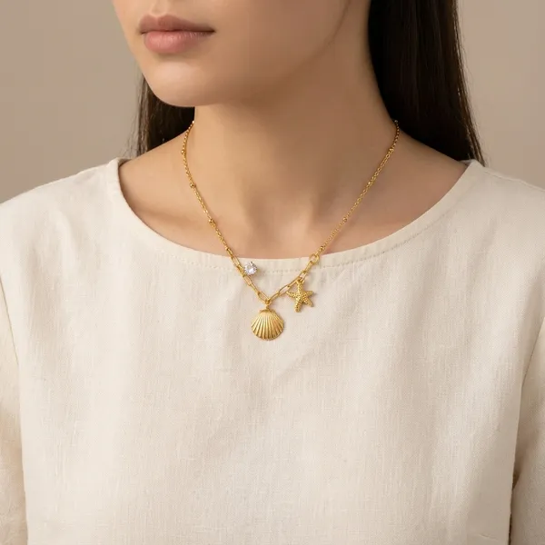 Gold_Plated_Anti-Tarnish_Seashell_Starfish_Charm_Necklace_For_Women