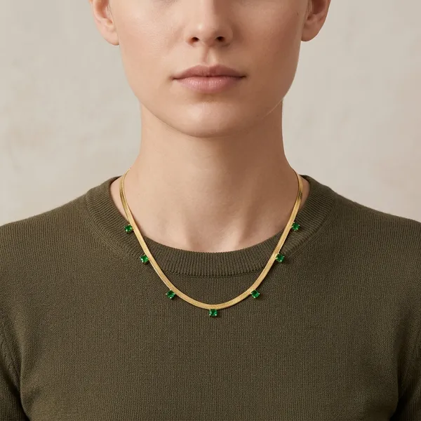 Gold_Green_Stone_Charm_Chain_Necklace_For_Women