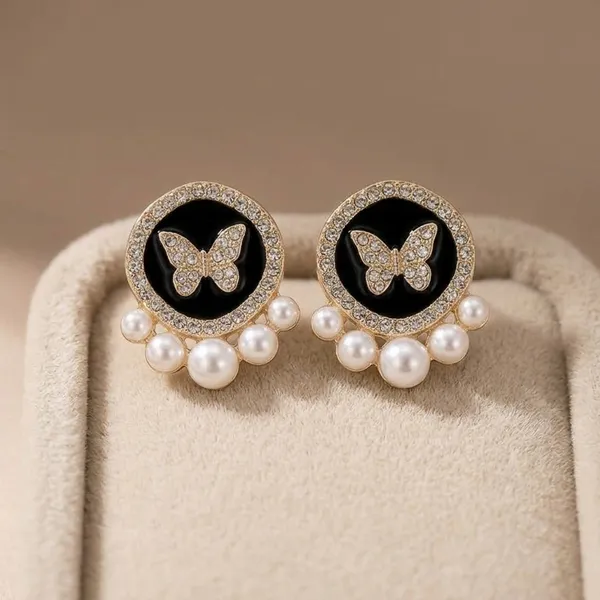 Black_Rhinestone_Floral_Stud_Earrings_For_Women