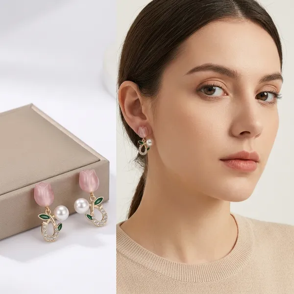 Anti_Tarnish_Pink_Pearl_Gold_Tone_Drop_Earrings_For_Women