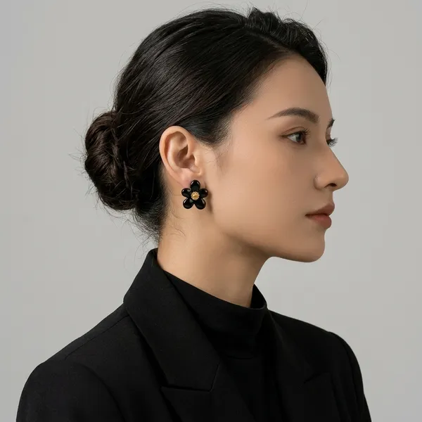Black_Gold_Alloy_Gold_Plated_Stud_Earrings_For_Women