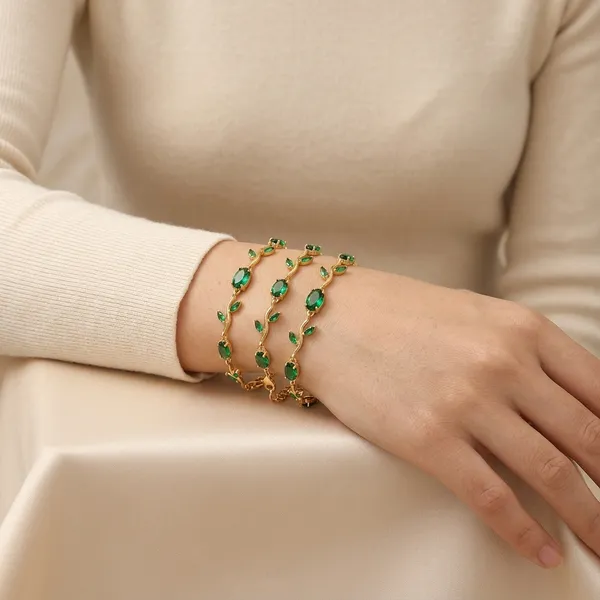 Gold_Green_Stainless_Steel_Gold_Plated_Bracelet_For_Women