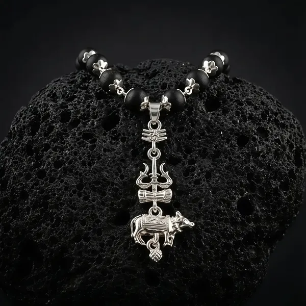 KARUNGALI_MALAI_SILVER_PLATED_TRISHUL_NANDI_PENDANT
