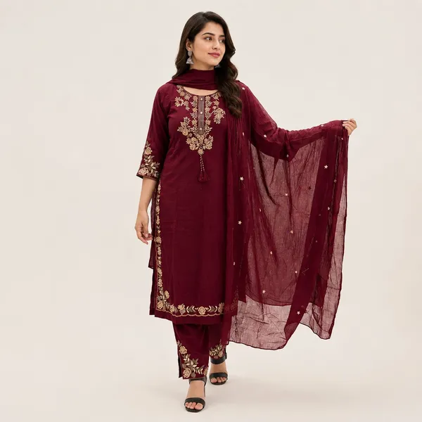 Maroon_Embroidered_Straight_Suit_Set_For_Women