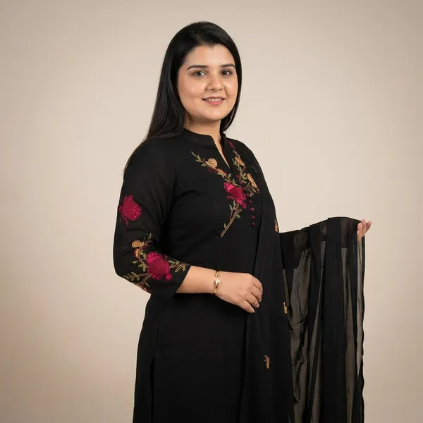 Black_Floral_Embroidered_Kurta_Set_For_Women