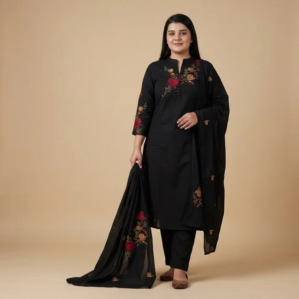 Black_Floral_Embroidered_Kurta_Set_For_Women