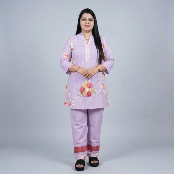 Lavender_Chikankari_Pearl_Neck_Co-Ord_Set_For_Women