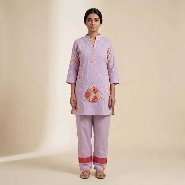 Lavender_Chikankari_Pearl_Neck_Co-Ord_Set_For_Women