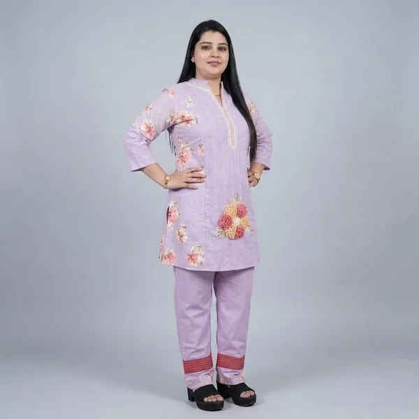 Lavender_Chikankari_Pearl_Neck_Co-Ord_Set_For_Women
