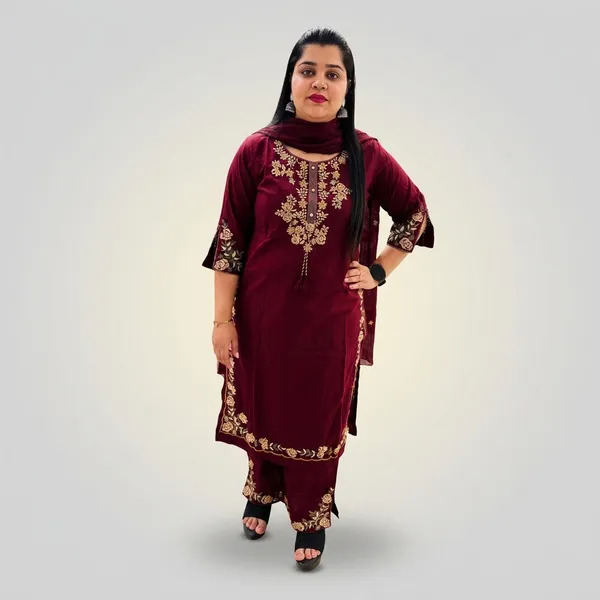 Maroon_Embroidered_Straight_Suit_Set_For_Women