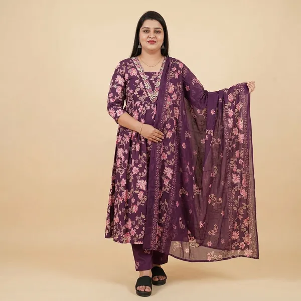 Purple_Floral_Print_Embroidered_Anarkali_Suit_Set_For_Women