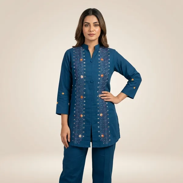 Blue_Embroidered_Straight_Co-Ord_Set_For_Women