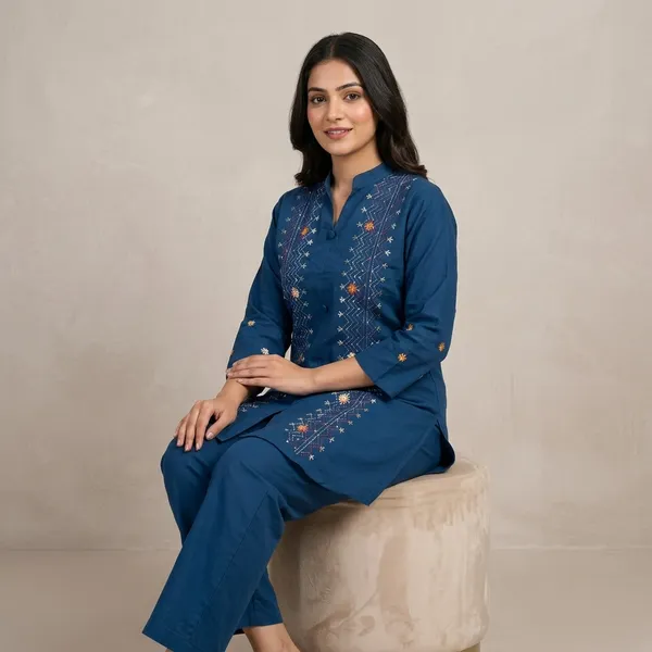 Blue_Embroidered_Straight_Co-Ord_Set_For_Women