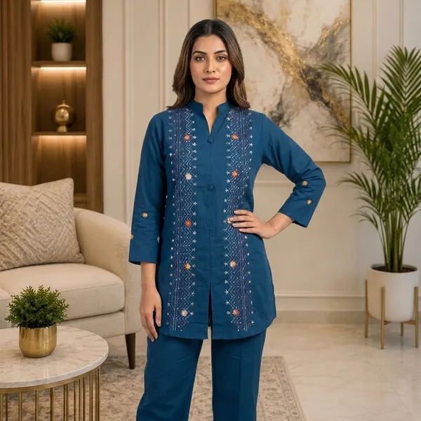 Blue_Embroidered_Straight_Co-Ord_Set_For_Women