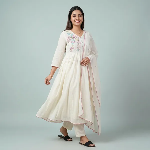 Off_White_Floral_Embroidered_Anarkali_Set_For_Women
