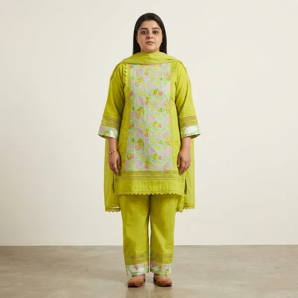 Lime_Green_Crochet_Floral_Embroidered_Suit_Set_For_Women