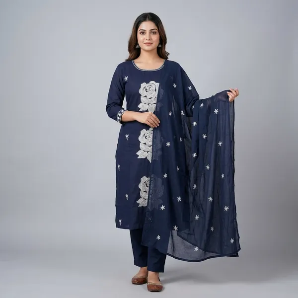 Dark_Blue_Embroidered_3-Piece_Suit_Set_For_Women