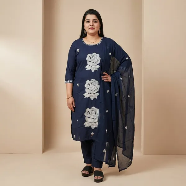 Dark_Blue_Embroidered_3-Piece_Suit_Set_For_Women